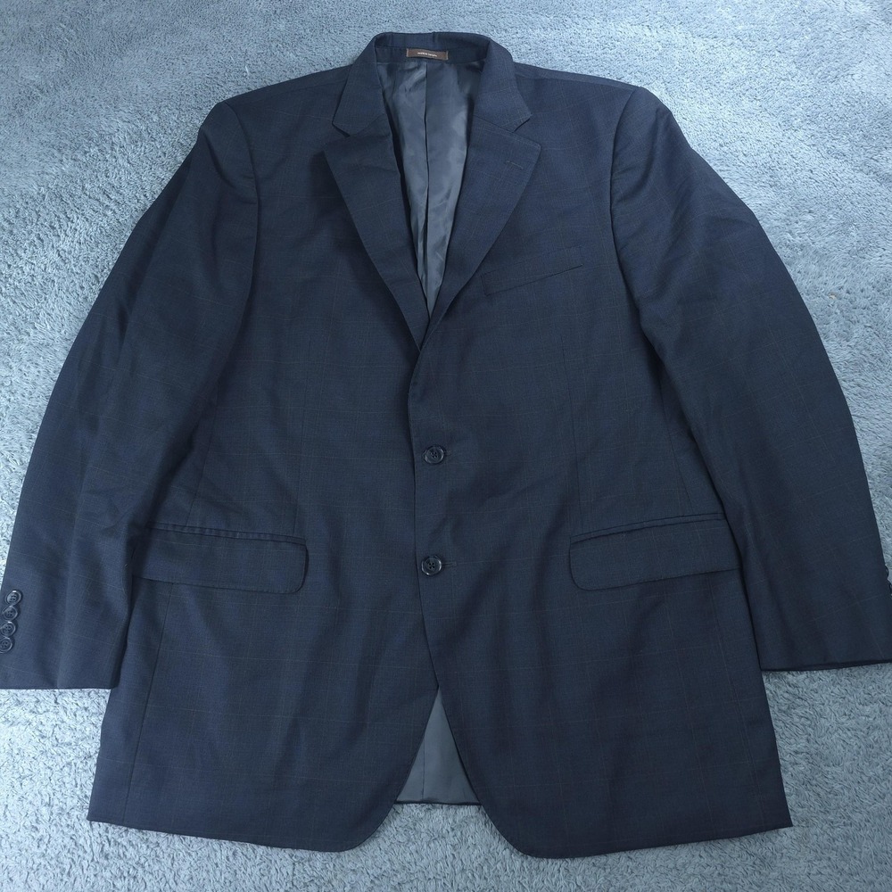 Vintage Peter Millar Sport Coat Mens 46L Blue Plaid 100% Wool Made in Canada